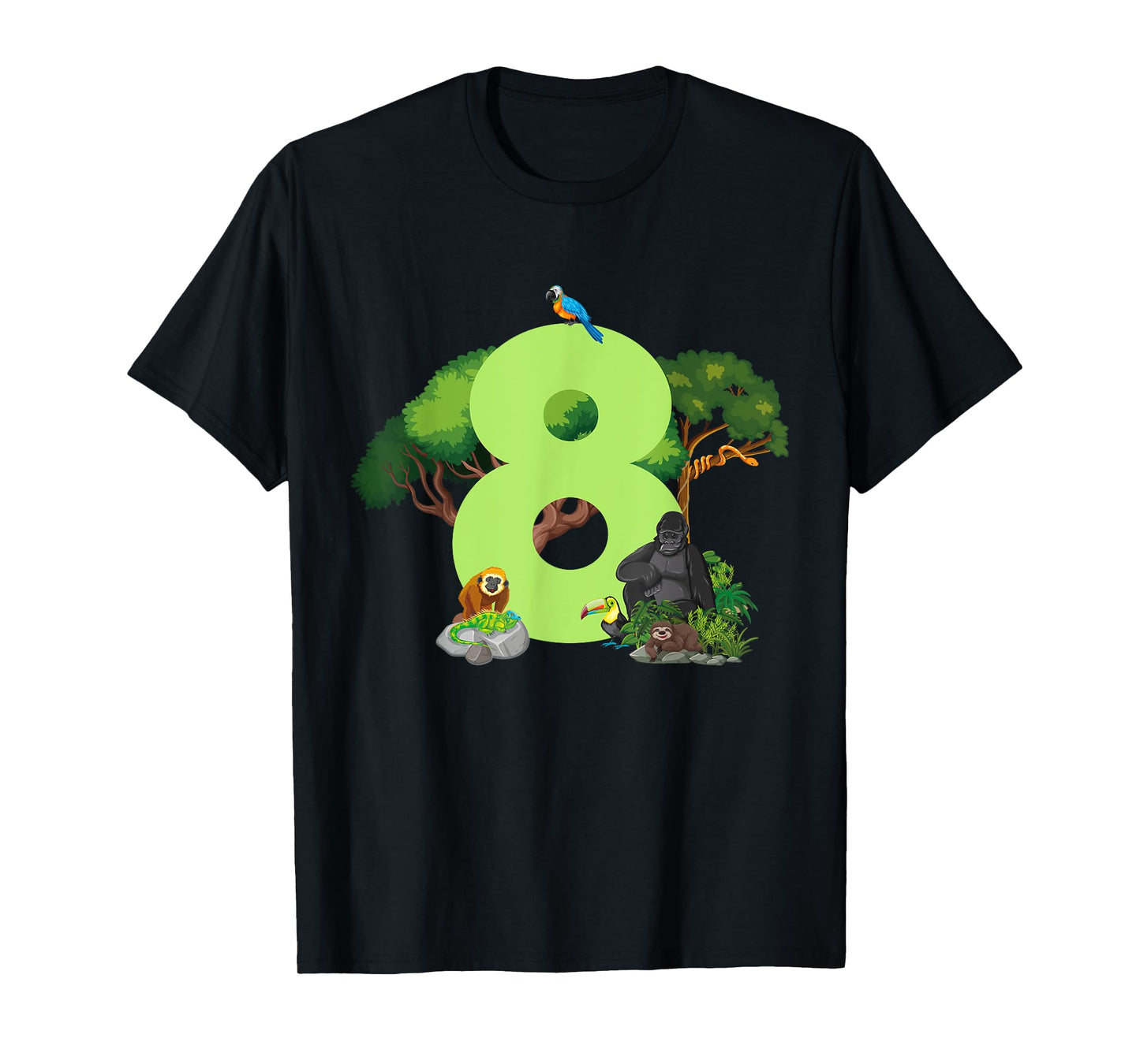 8th Birthday Jungle Animals Safari Rainforest 8 Year Old T-Shirt