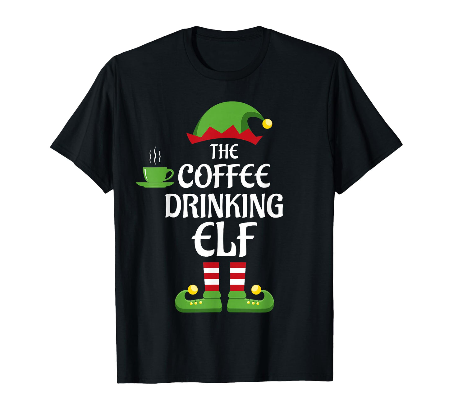 Coffee Drinking Elf Family Matching Group Christmas T-Shirt