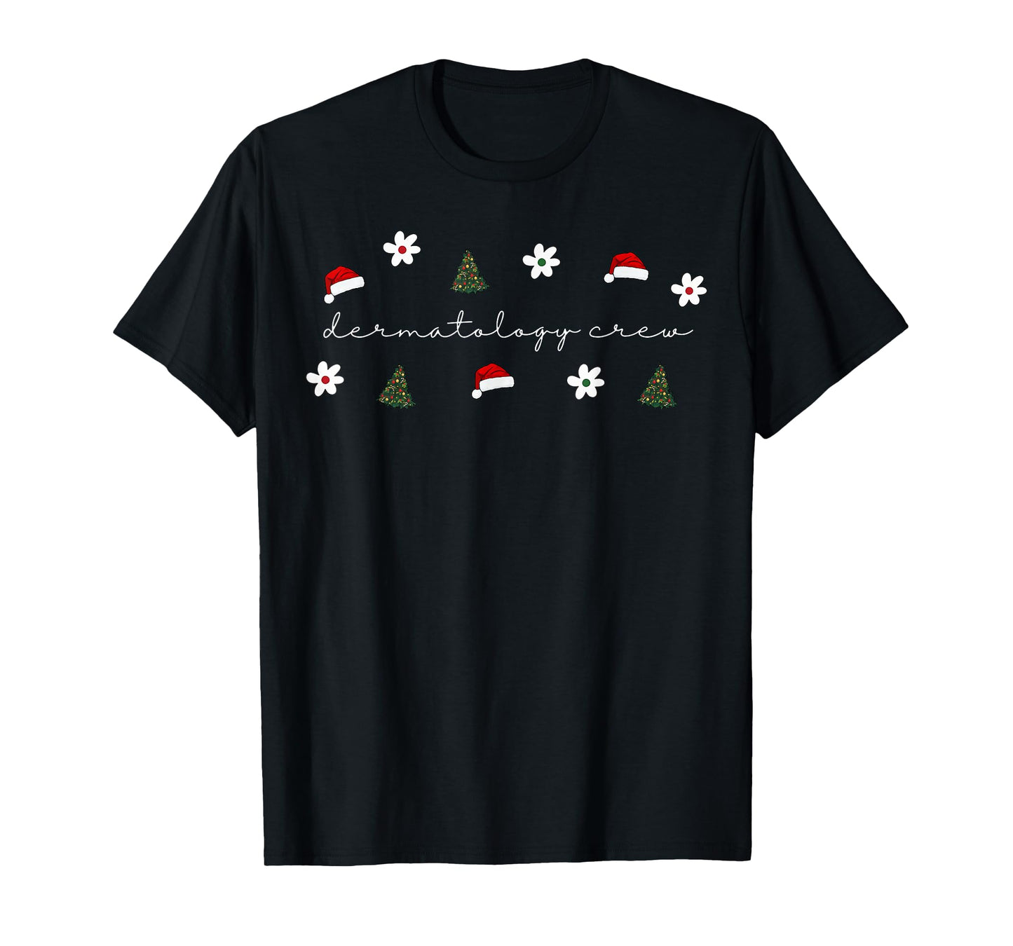 Christmas Santa Hat Dermatology Crew Nurse Daisy Flower T-Shirt