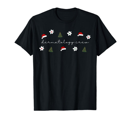 Christmas Santa Hat Dermatology Crew Nurse Daisy Flower T-Shirt