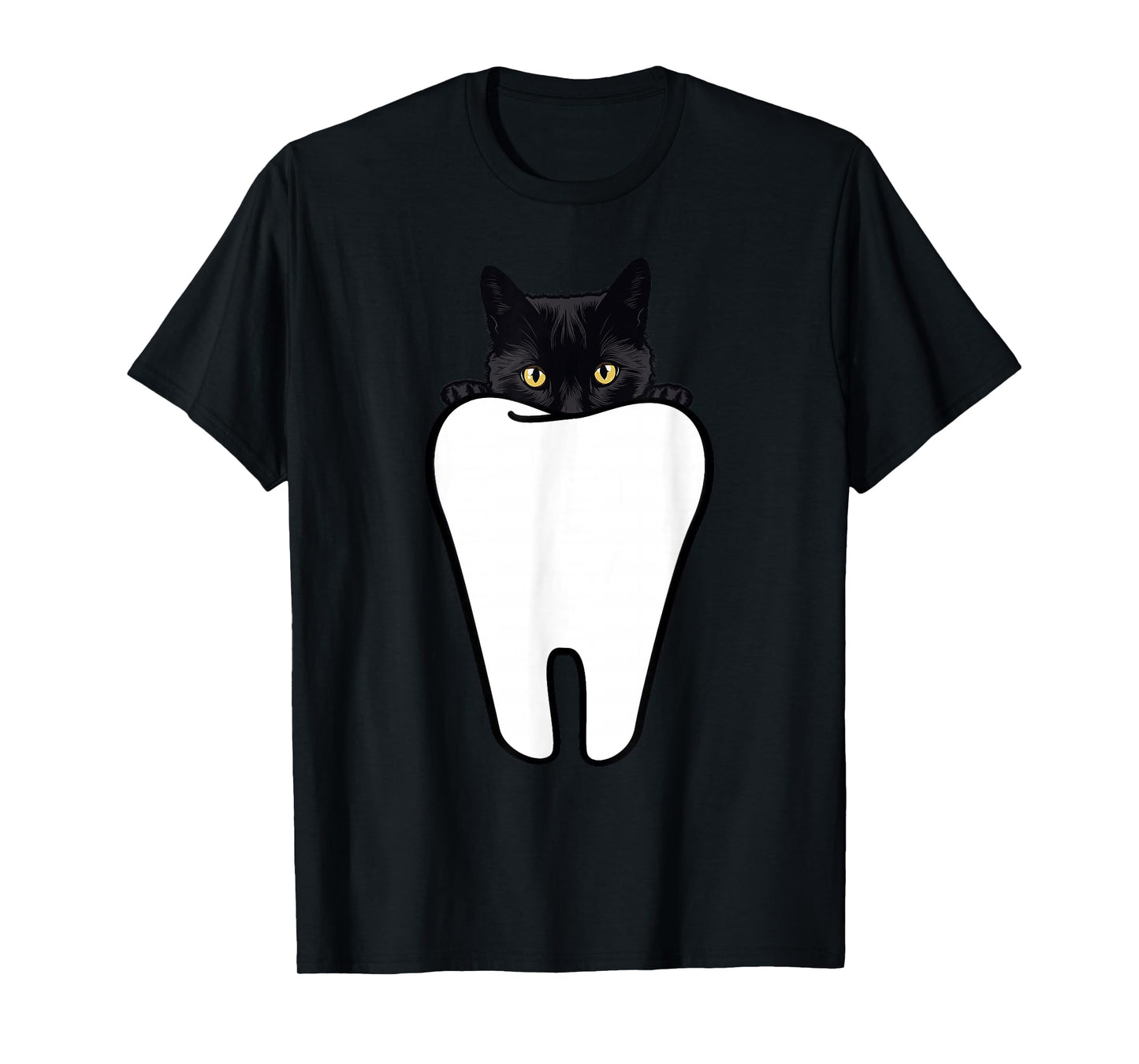 Peeking Black Cat Tooth Funny Dental Halloween Dentist Treat T-Shirt