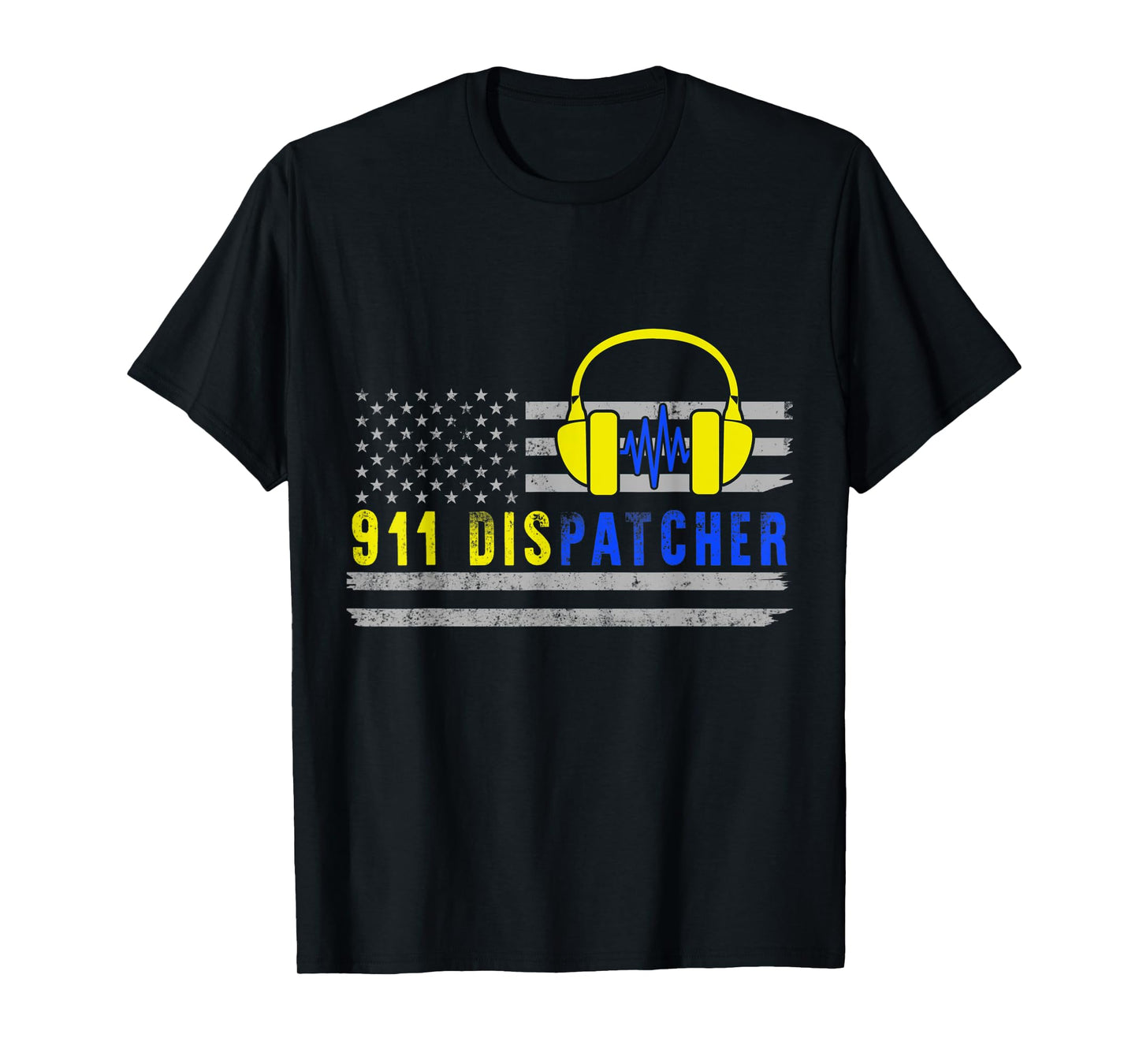 911 Dispatcher USA Yellow Thin Gold Line Flag Christmas Gift T-Shirt