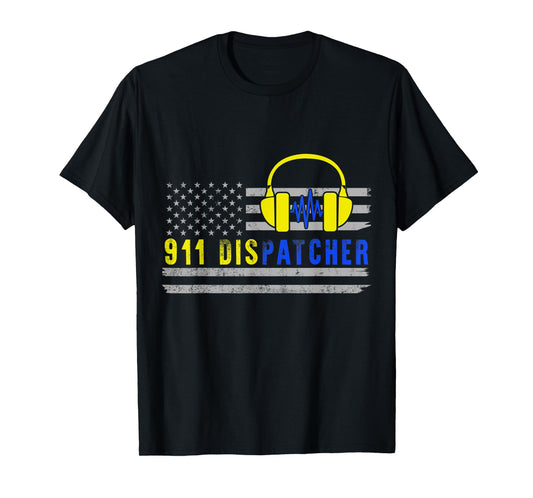 911 Dispatcher USA Yellow Thin Gold Line Flag Christmas Gift T-Shirt