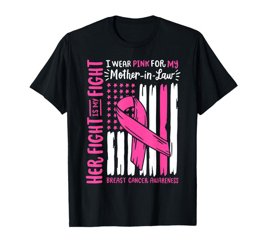 Breast Cancer American Flag Wear Pink For My Mother In Law T-Shirt