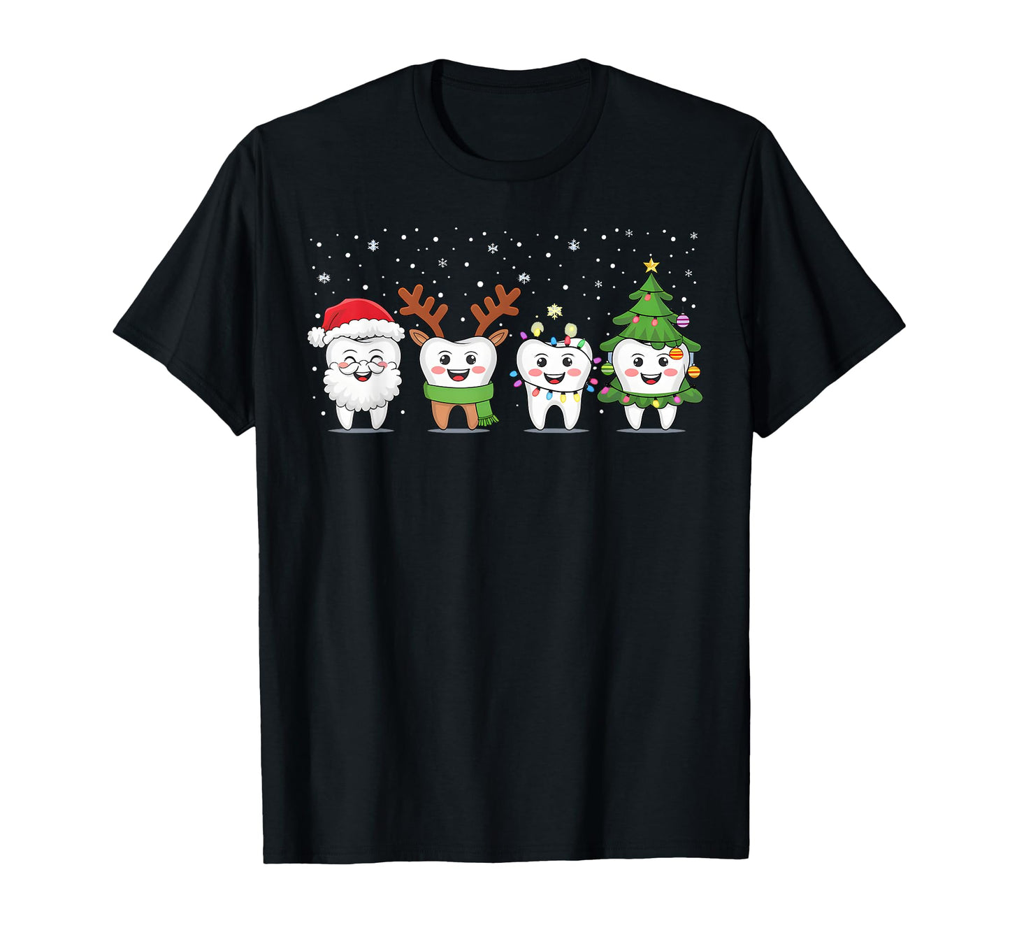 Cute Christmas Dental Tooth Characters Fun Holiday Dentist T-Shirt