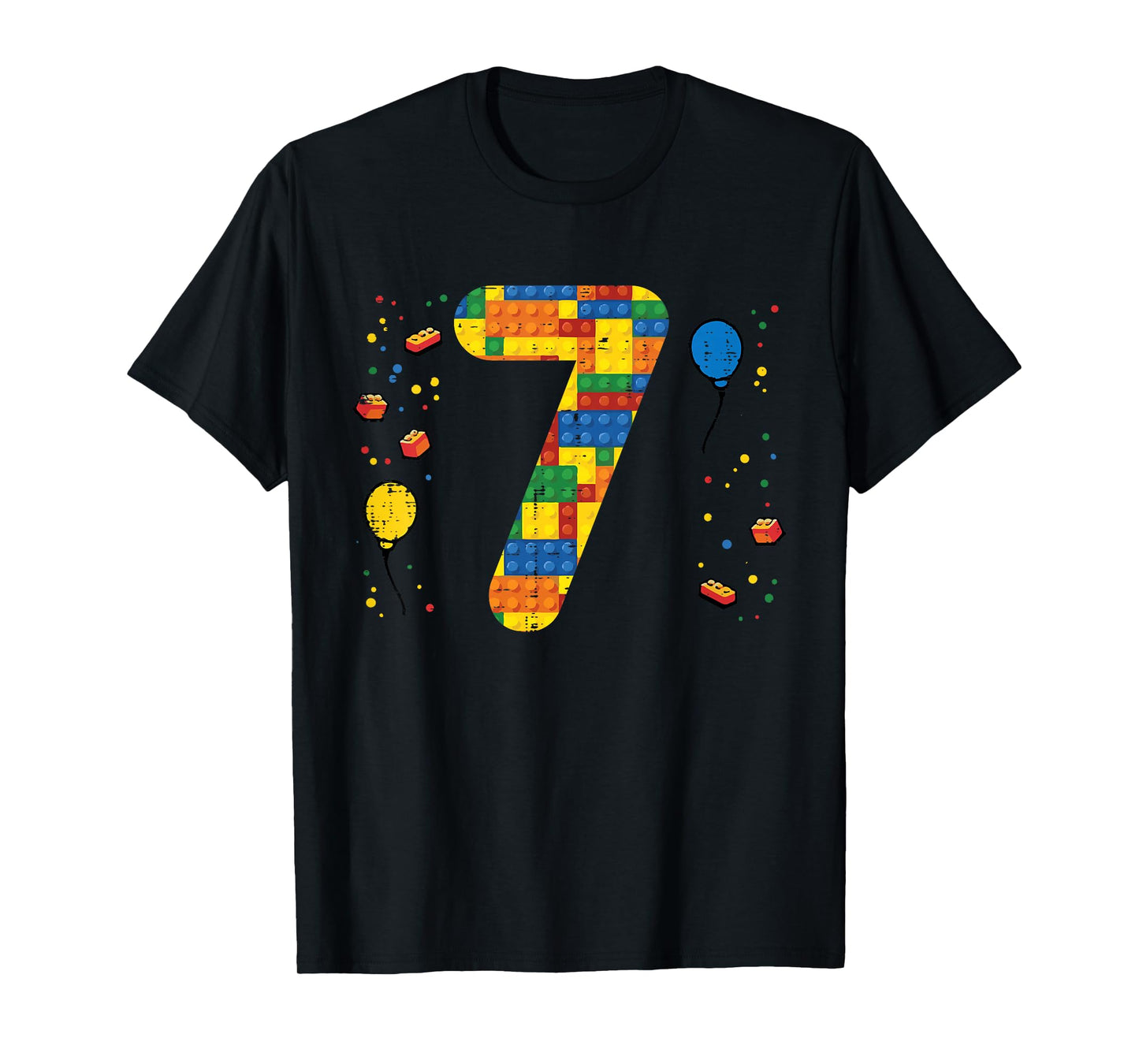 Kids 7th Birthday Blocks Building Bricks 7 Year Old Boys Kids T-Shirt