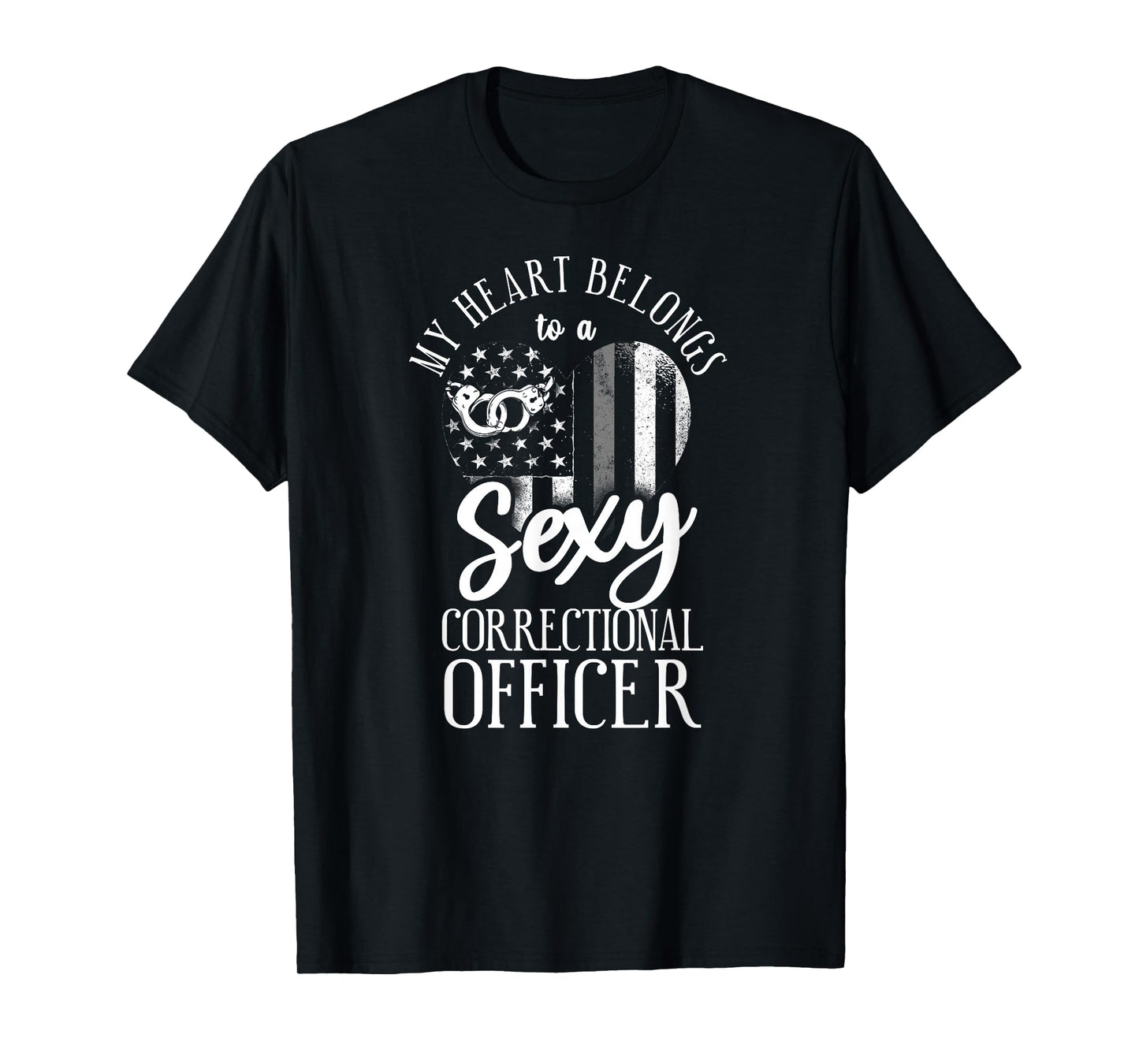 Correctional Officer Girl Girlfriend Wife Heart USA Flag T-Shirt