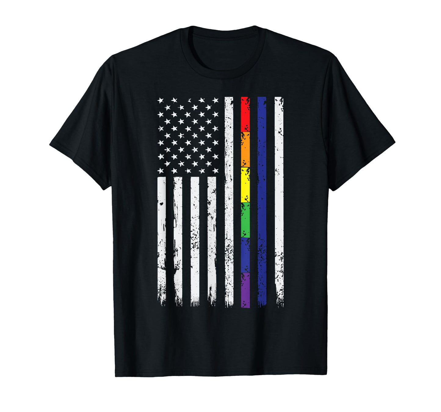 Police Support LGBT Gay Pride Thin Blue Line Rainbow Flag T-Shirt