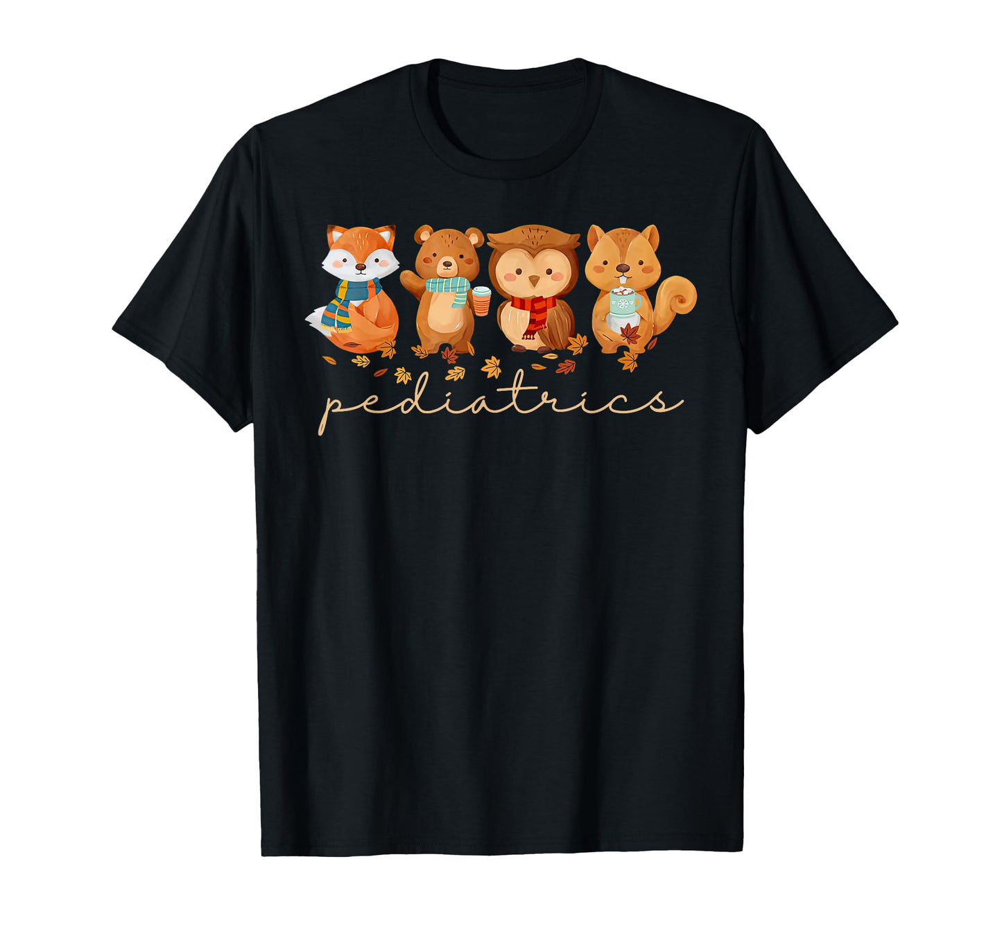 Cute Animals Pediatric Nurse Leaves Fall Thanksgiving PEDS T-Shirt