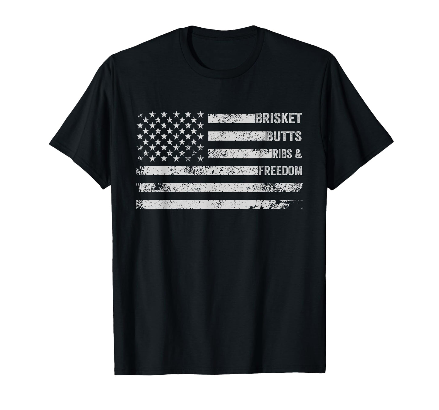 Brisket Butts Ribs and Freedom BBQ American Flag T-Shirt