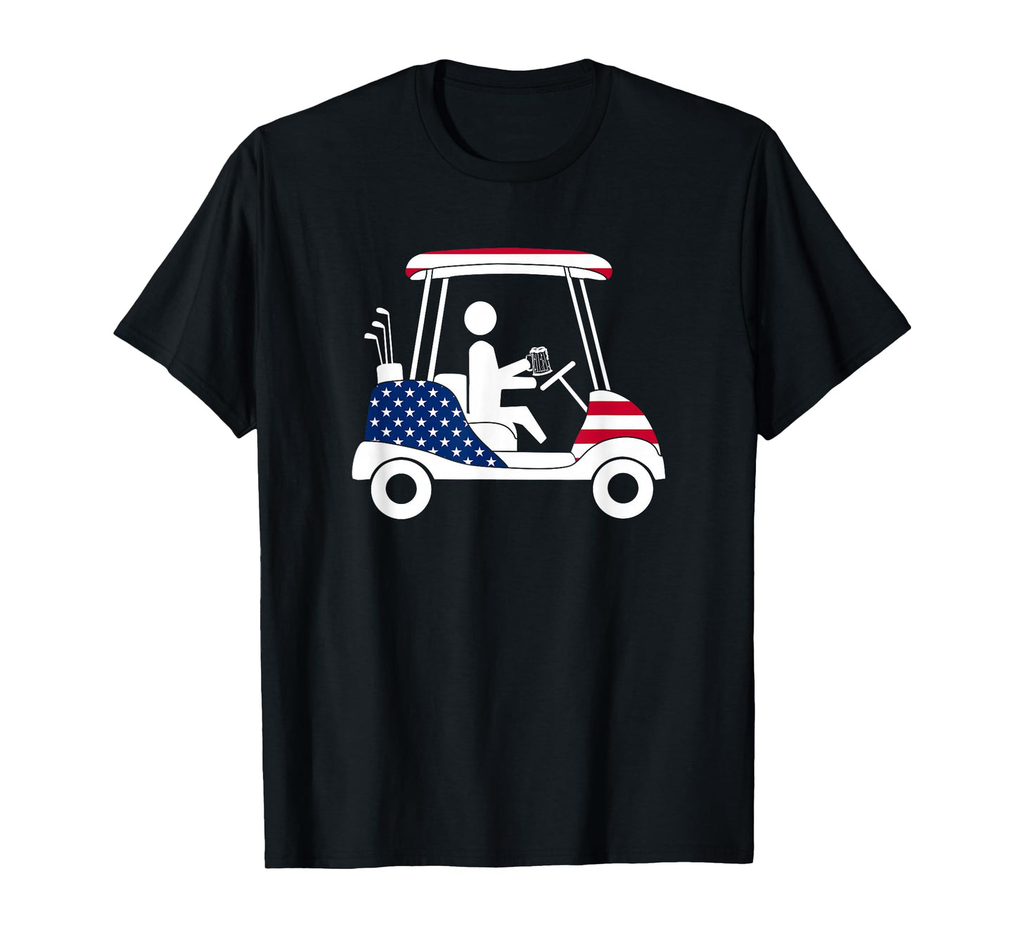 Golfing Beer Drinker USA American Flag Golf Cart Gift T-Shirt