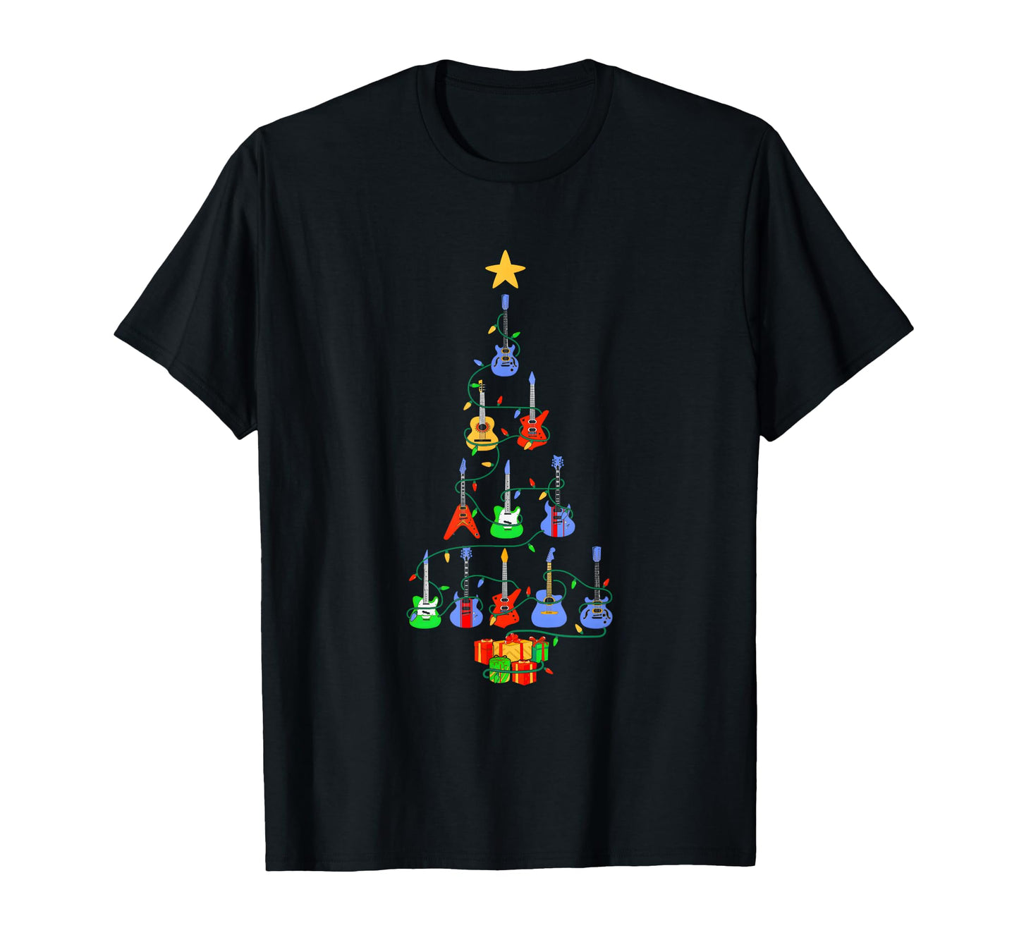 Guitar Christmas Tree Lights Rock Music Holiday Guitarist T-Shirt