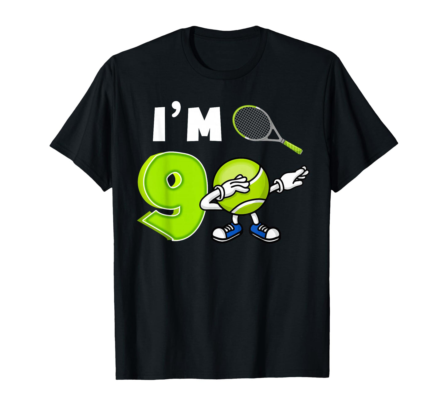 Cool I'm 9 Dabbing Tennis 9th Birthday Party 9 Years Old T-Shirt