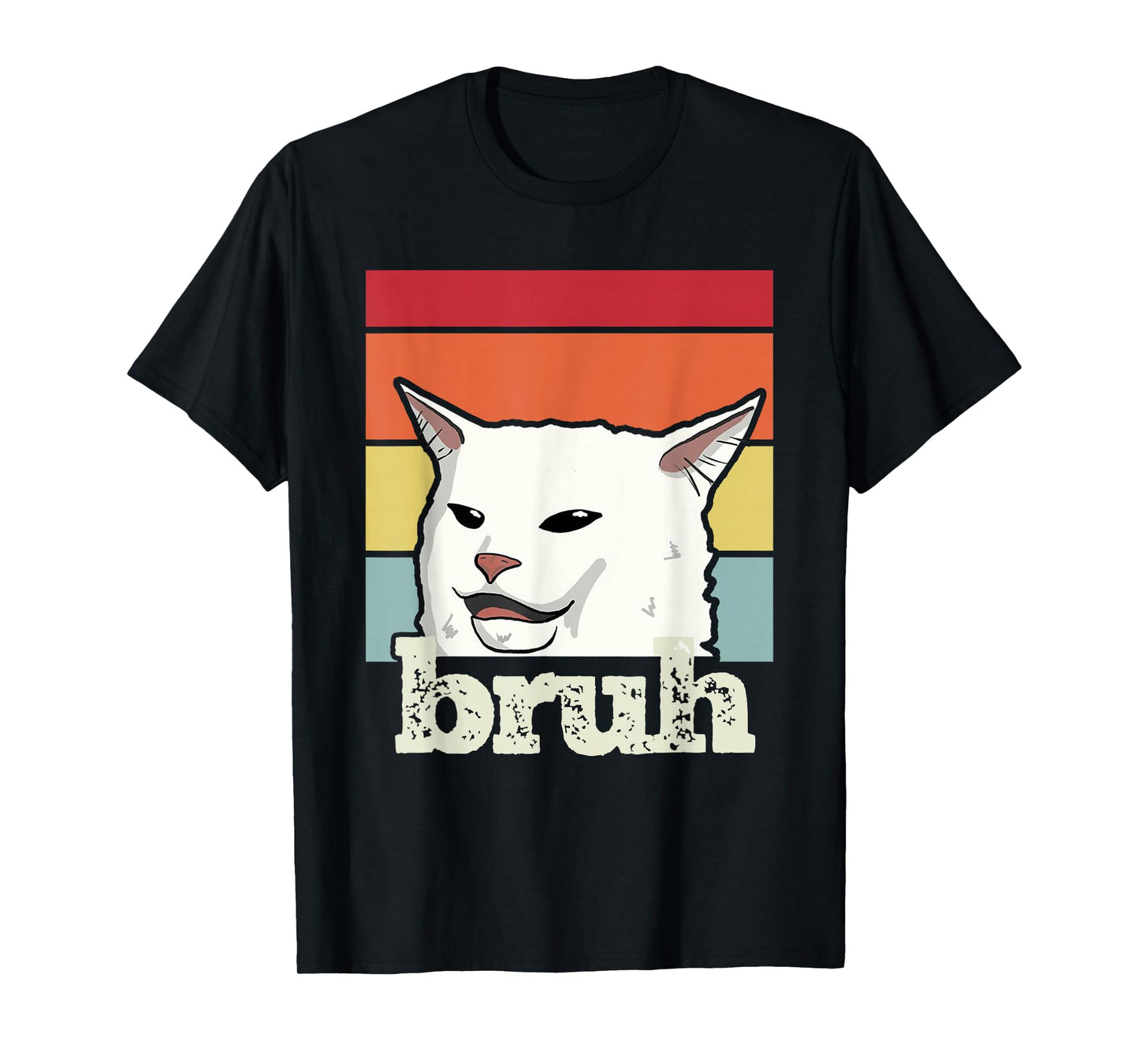 Funny Meme Saying Bruh with Cat Greetings Teens Boys Men T-Shirt