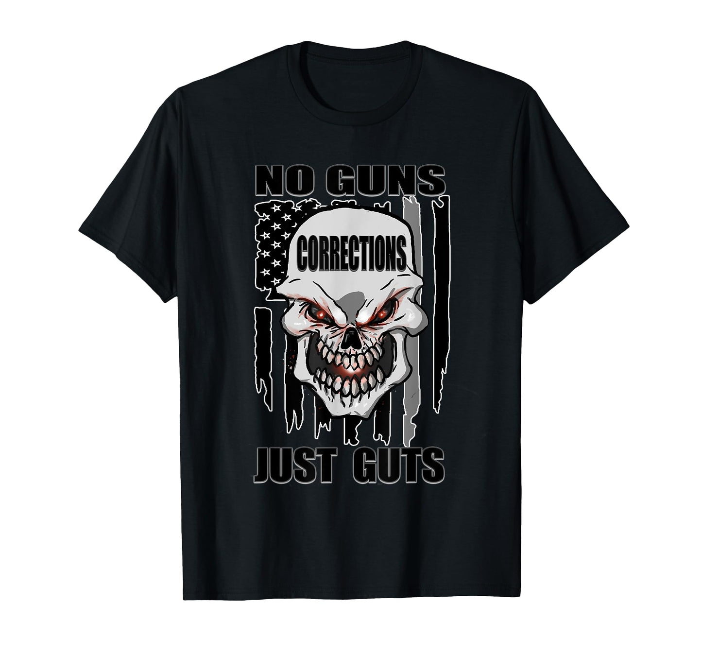Corrections Officer No Guns Just Guts US Flag Silver Line T-Shirt