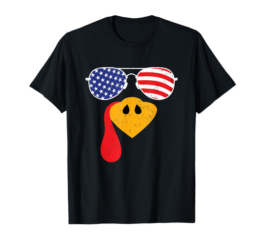 Turkey Face Flag Sunglasses Thanksgiving Family Outfits T-Shirt