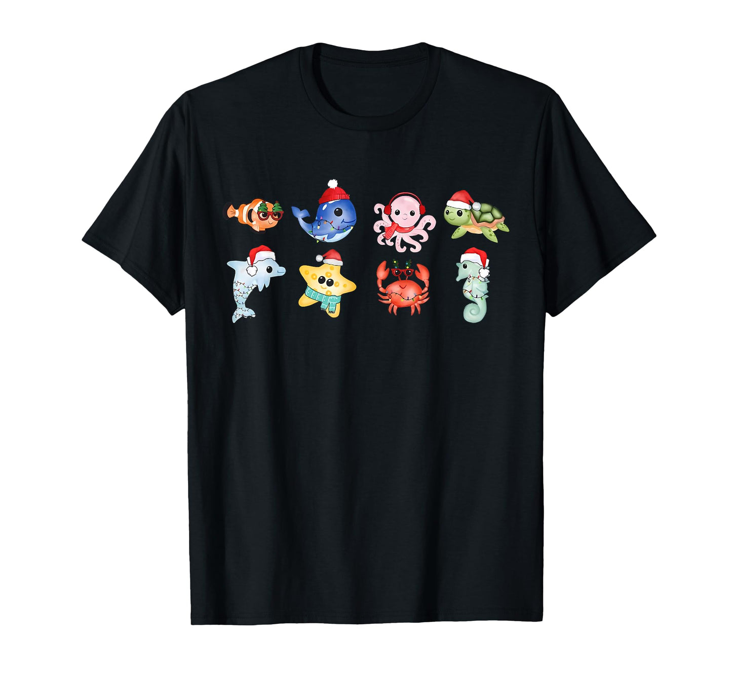 Cute Sea Animal Christmas Santa Hat Sea Turtle Ocean Animal T-Shirt