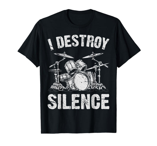 Drummer I Destroy Silence Drumming Vintage Drumset Drum Set T-Shirt
