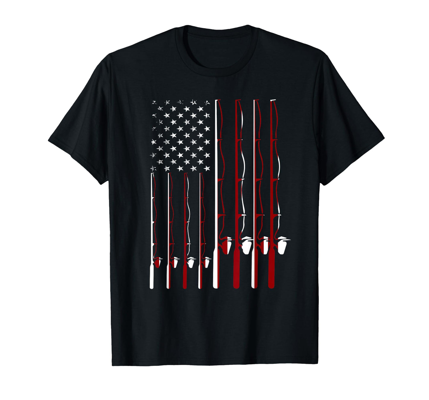 Fishing Pole American Flag 4th Of July Patriotic Men Women T-Shirt