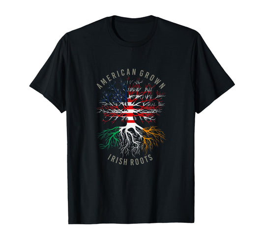 American Grown Irish Roots USA Ireland Flag Heritage Tree T-Shirt