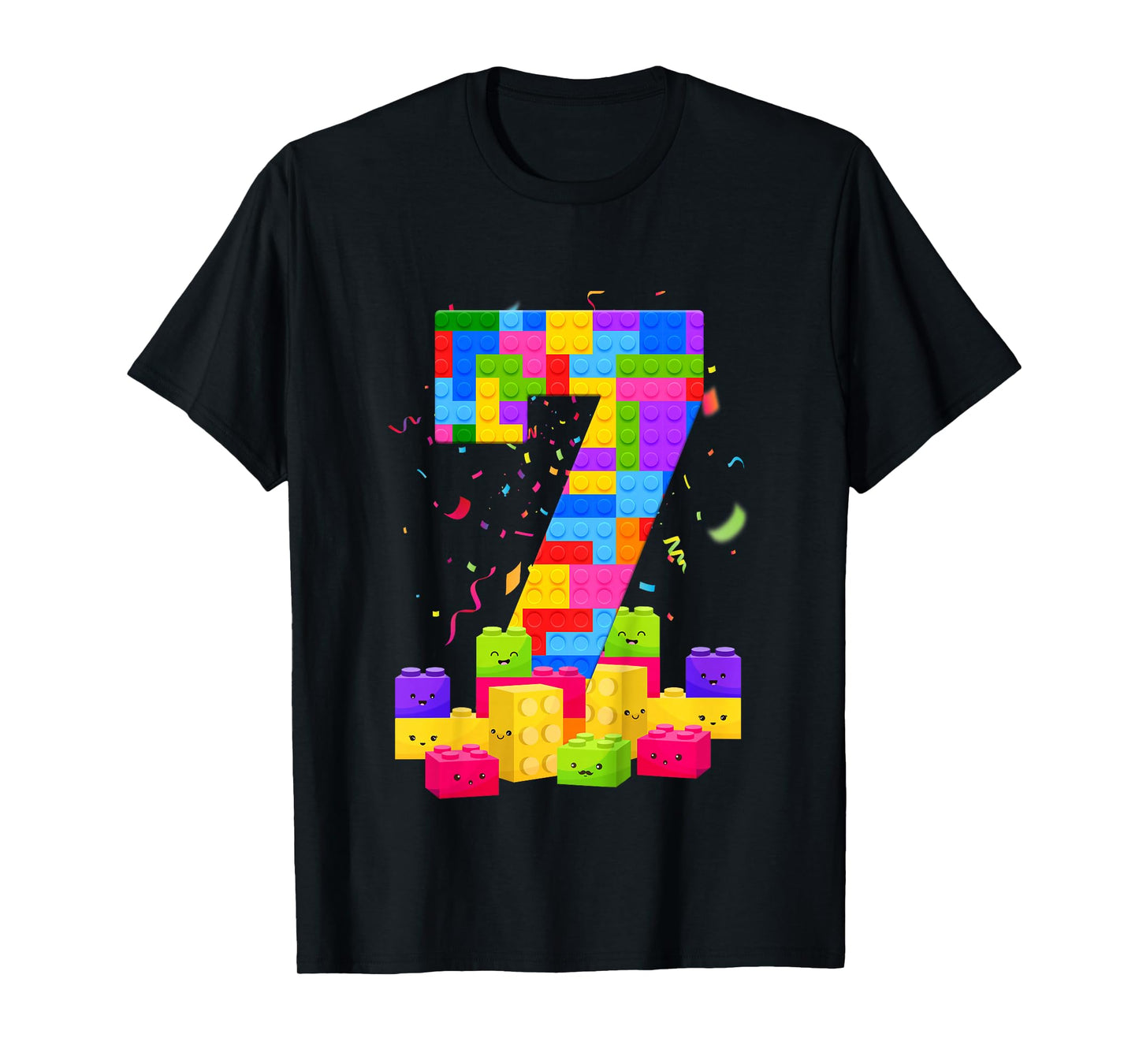 7 Years Old Builder Boy Girl Building Blocks 7th Birthday T-Shirt