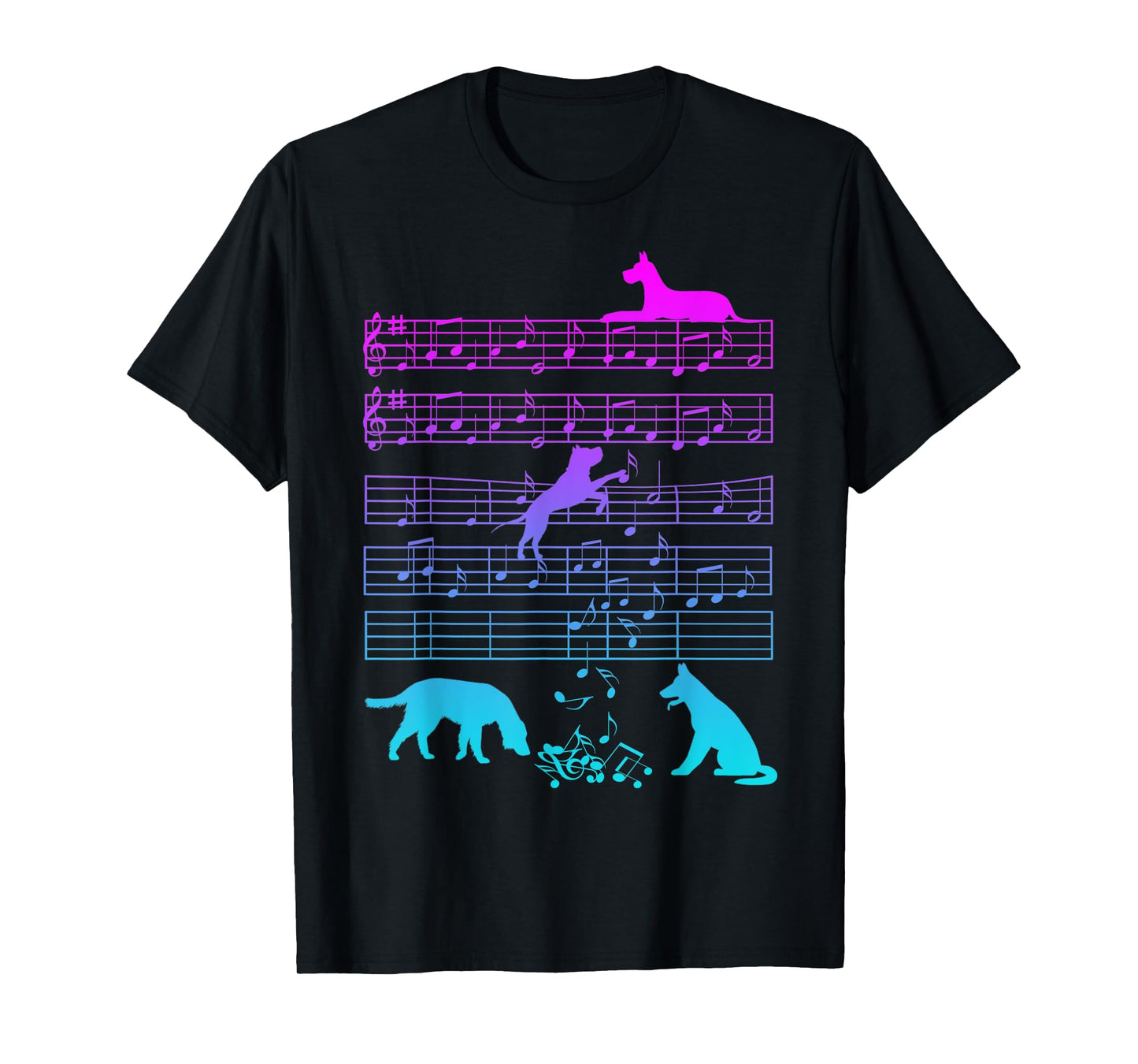 Cute Dog Playing Music Note Clef Musician Arts T-Shirt for Men Women