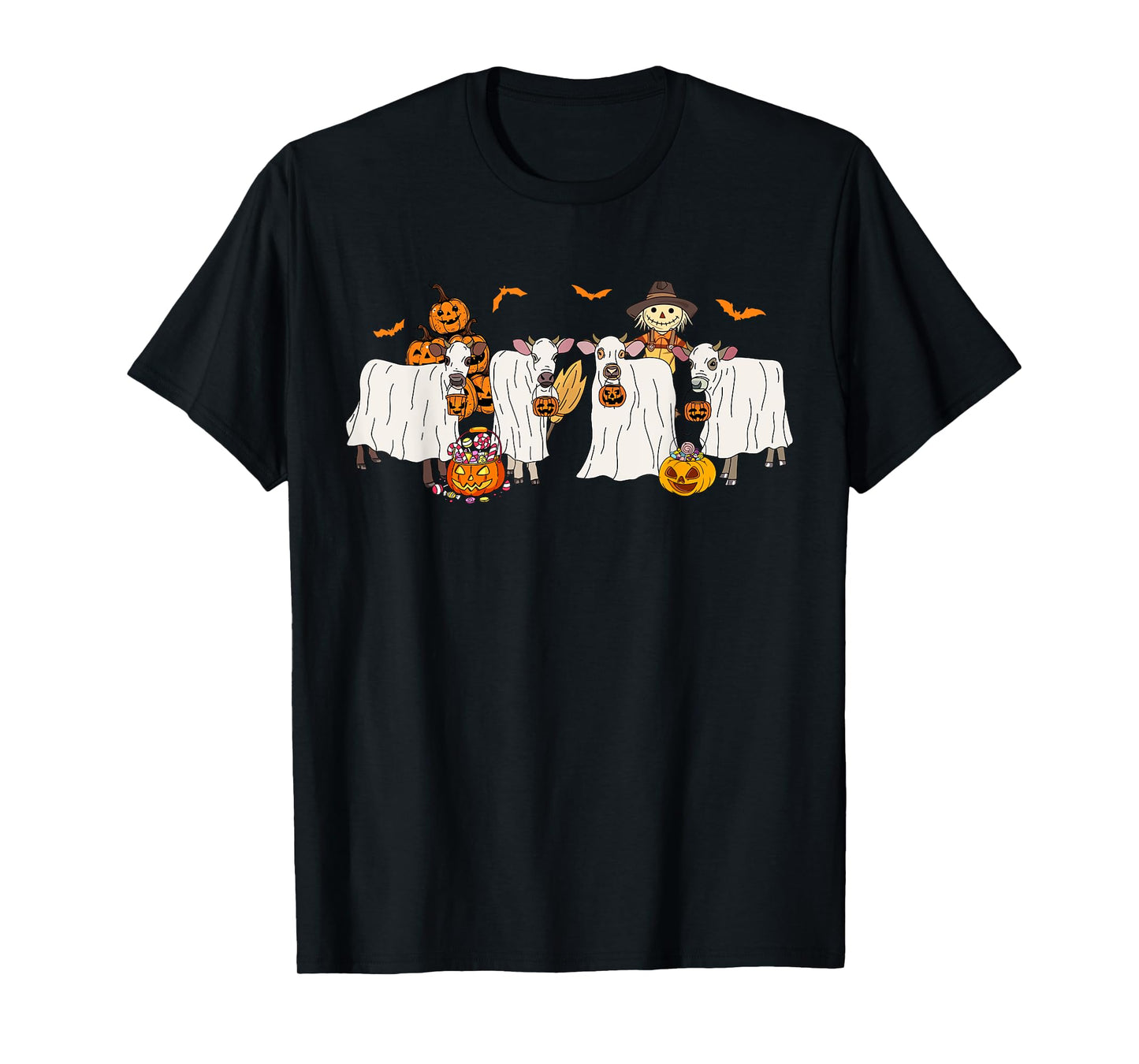 Cow Dressed As Ghost Farm Animal Halloween Costume T-Shirt