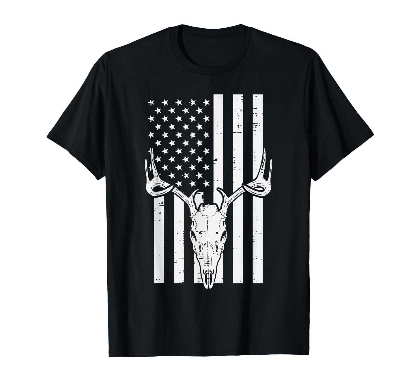 White US Flag Deer Skull Vintage Hunting Patriotic Hunt Dad T-Shirt