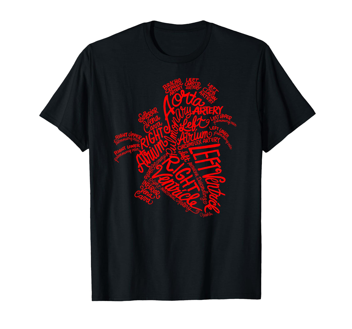 Anatomical Heart Word Art in Red T-shirt for Men Women Kids T-Shirt