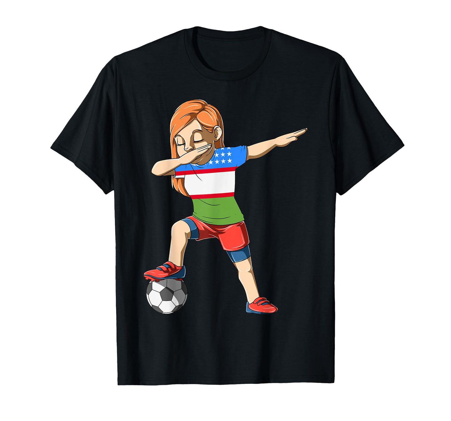 Dabbing Soccer Girl Uzbekistan Jersey Uzbek T-Shirt
