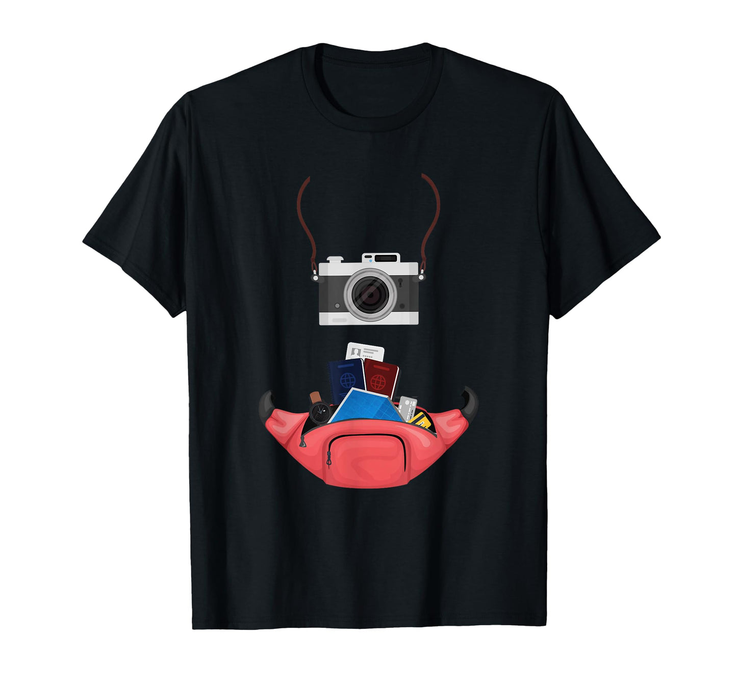 Tourist Spirit Day Camera Passport Map and Camera Tourism T-Shirt