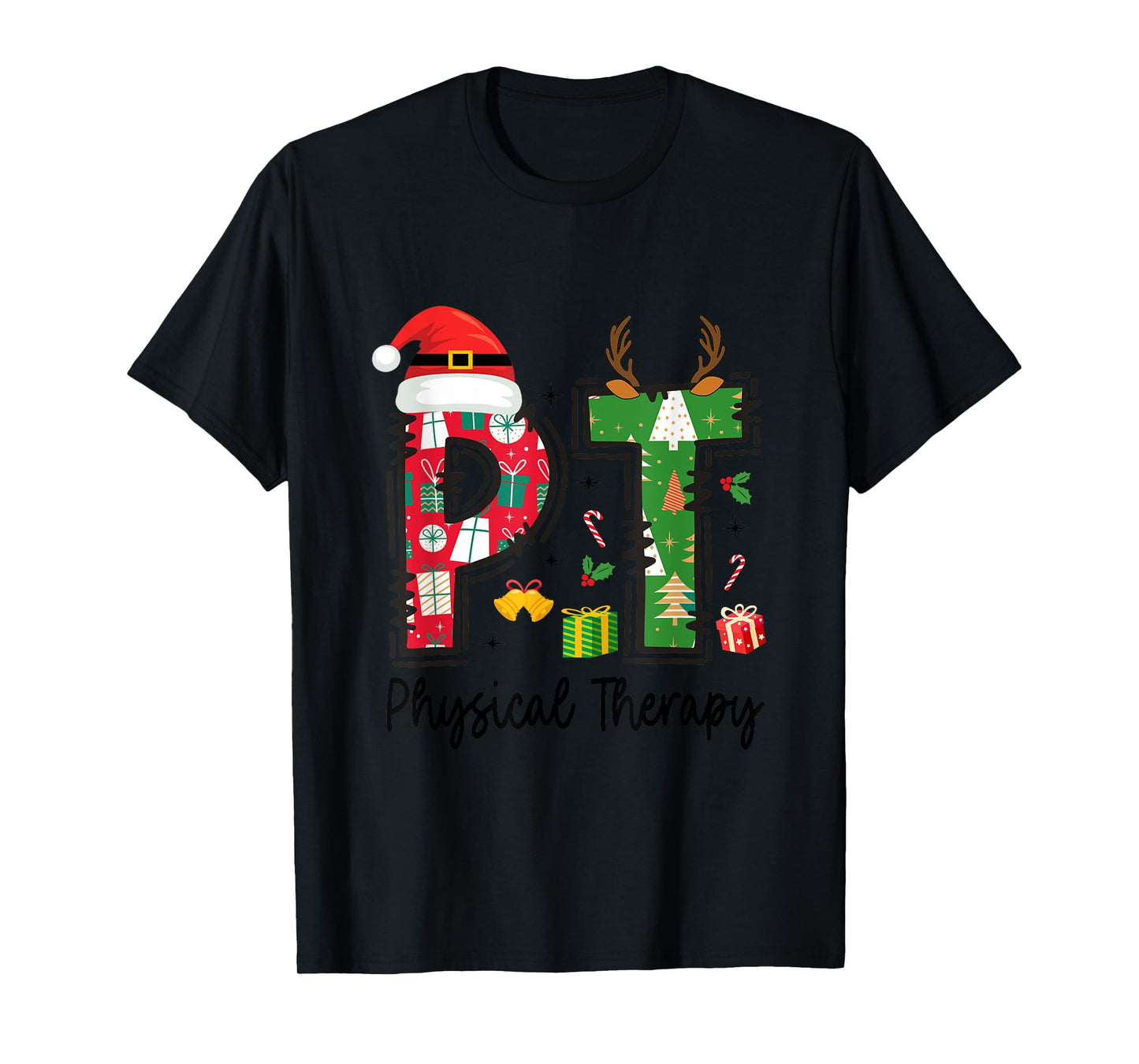 Christmas Physical Therapy Ls Unisex-Adults T-Shirt Grey Small Classic Fit Short Sleeve Graphic Cartoon Holiday Physical Therapy Therapist Xmas T-Shirt