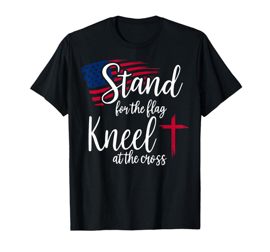 Stand for The Flag, Kneel for The Cross USA Flag T-Shirt