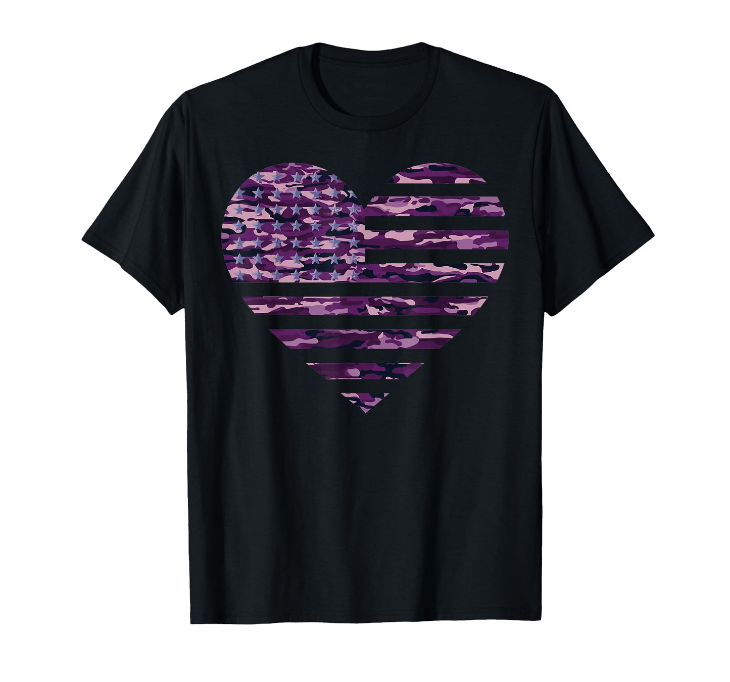 Camo American Flag Heart Camouflage Tactical Purple Military T-Shirt