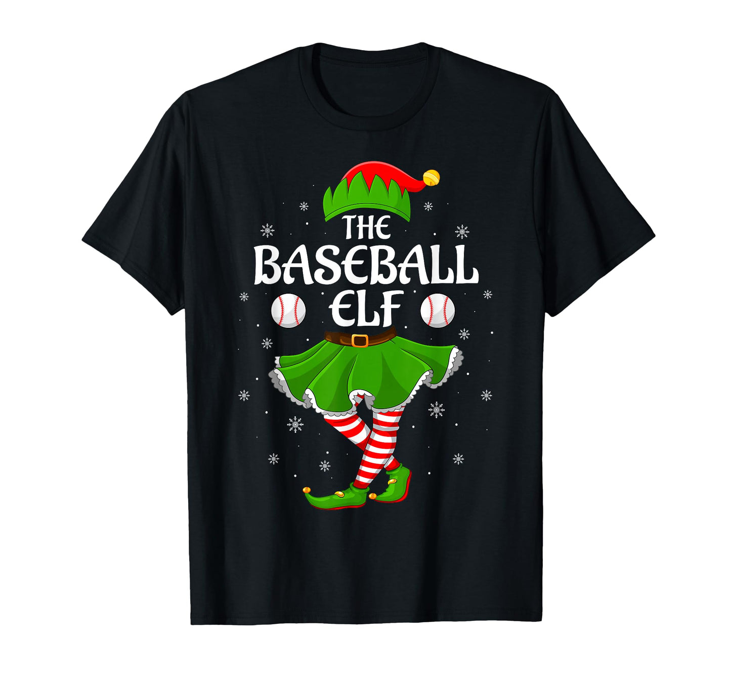 Baseball Elf Christmas Family Girls Women Elf Squad Xmas T-Shirt