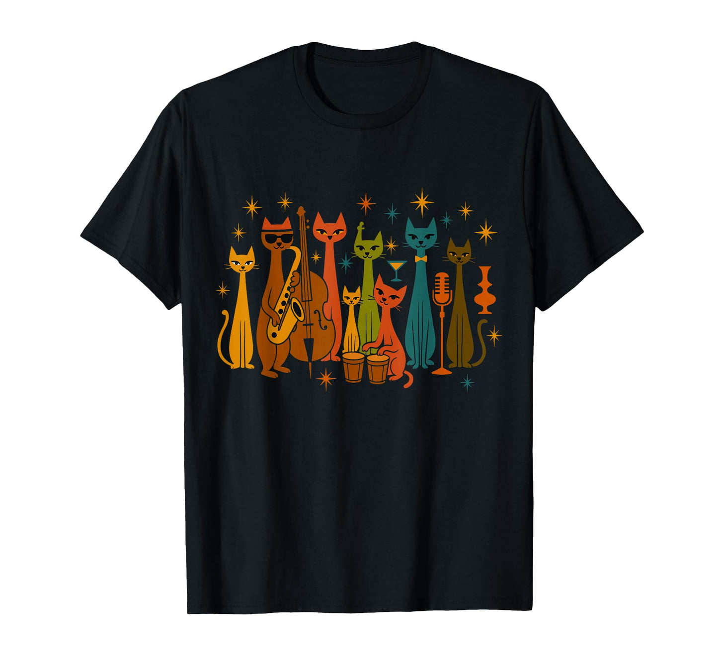 Mid Century Modern Band Cats Retro 50s 60s Style T-Shirt