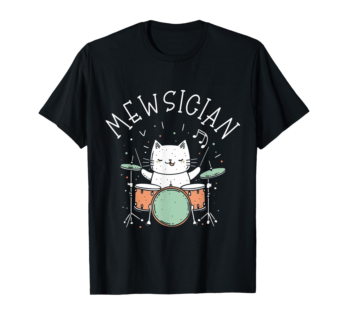 Drummer Cat Mewsician Funny Cute Kawaii Cat Playing Drums T-Shirt