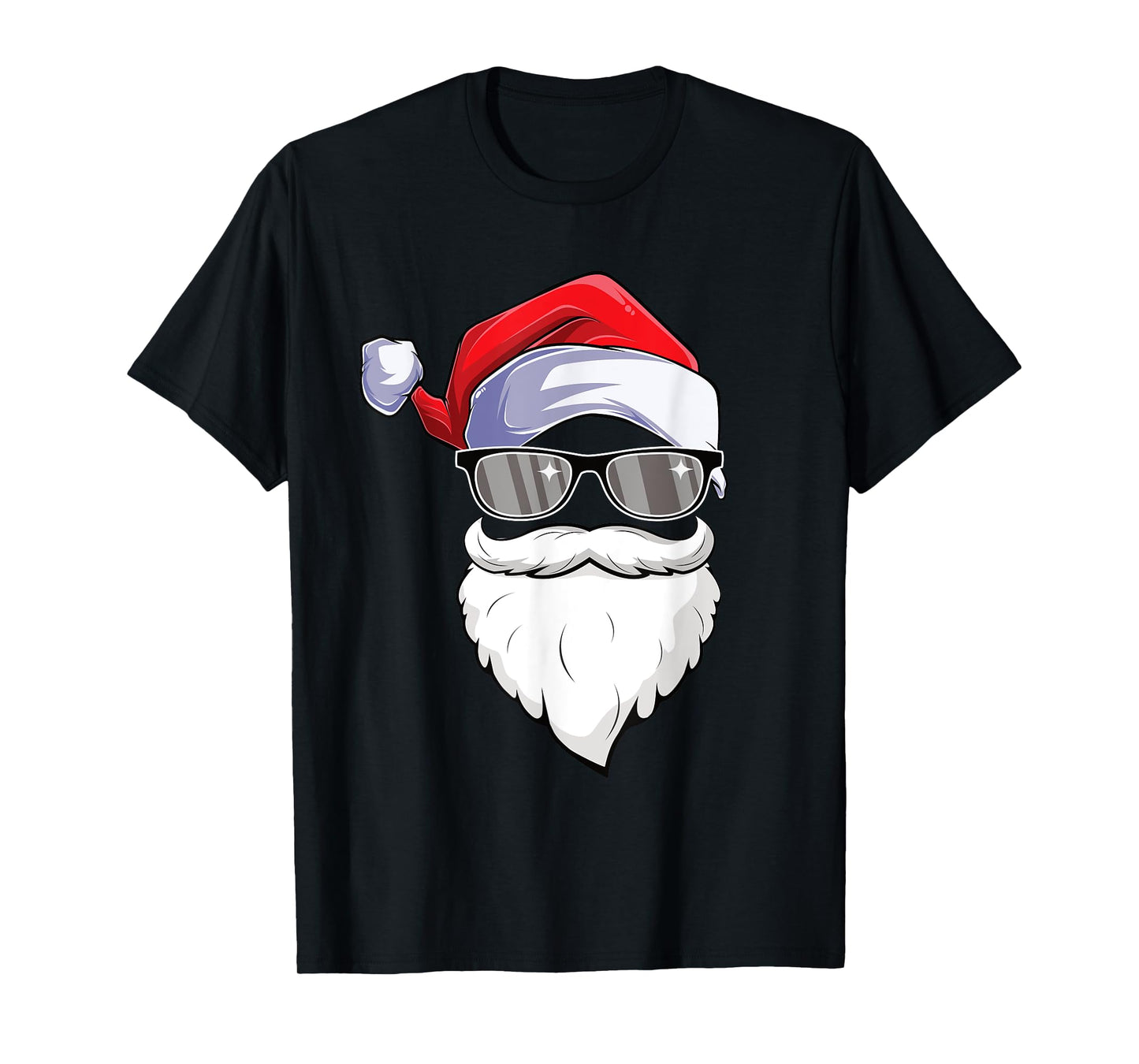 Funny Hipster Santa Face With Hat Beard & Glasses Christmas T-Shirt