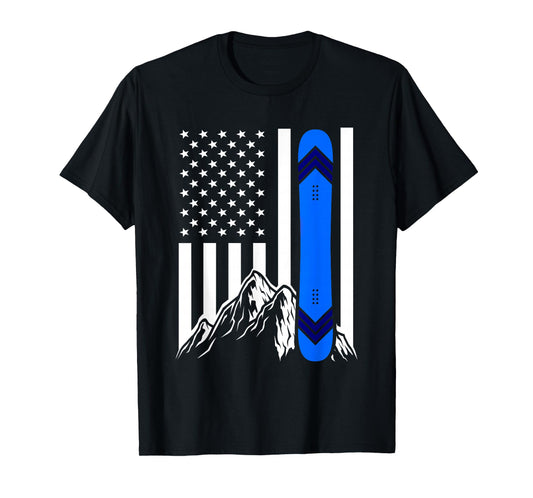 American Flag Snowboarding Gifts Mountain Snowboarder T-Shirt