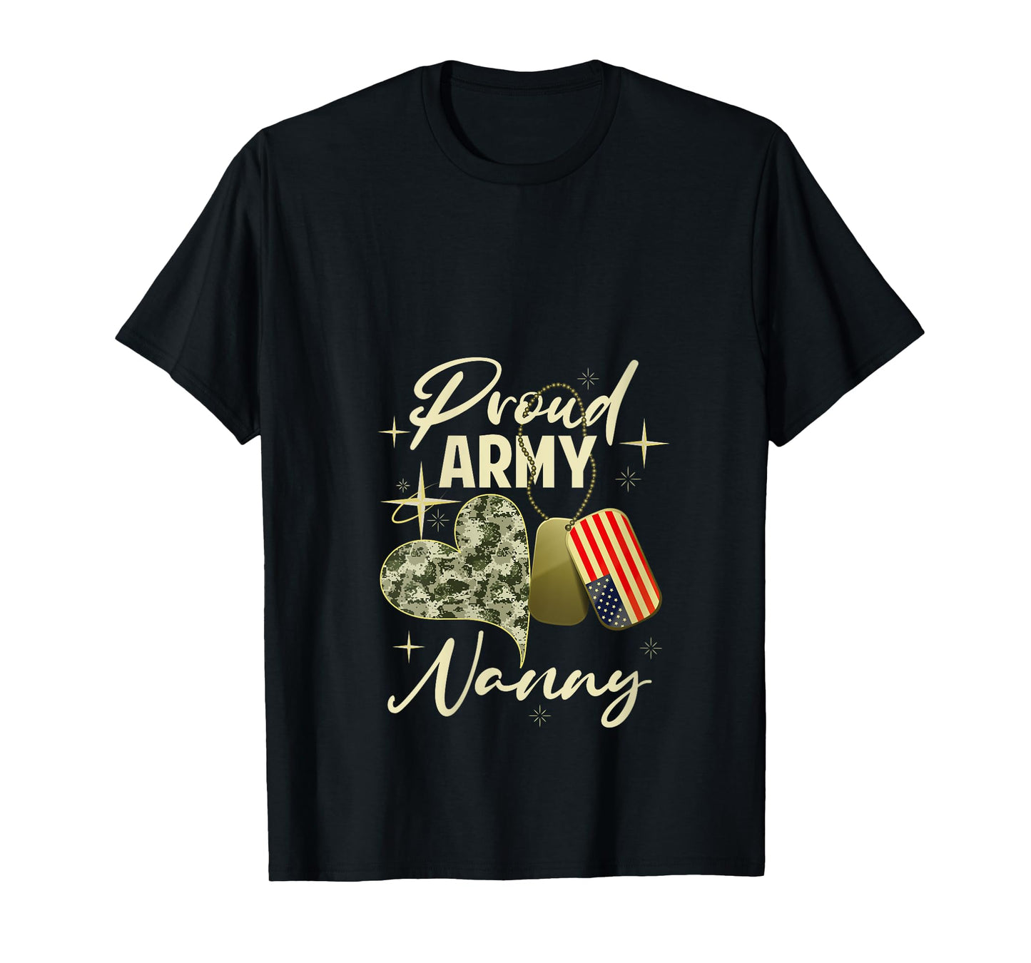 Womens Proud Army Nanny Camouflage Mother's Day Dog Tag US Flag V-Neck T-Shirt