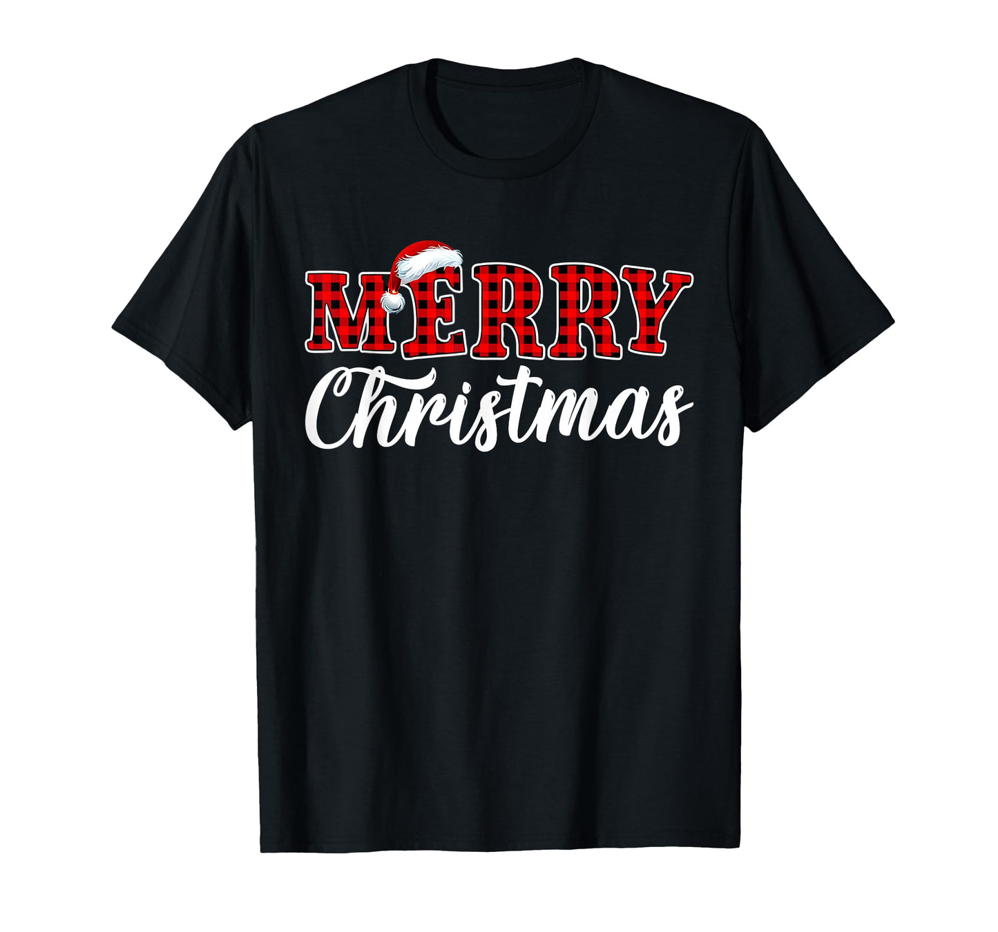 Merry Christmas Buffalo Plaid Red Santa Family Matching Xmas T-Shirt