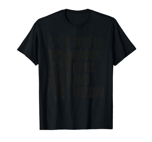Coffee Bacon Guns & Freedom - BBQ Grill Drinking Funny Gun T-Shirt