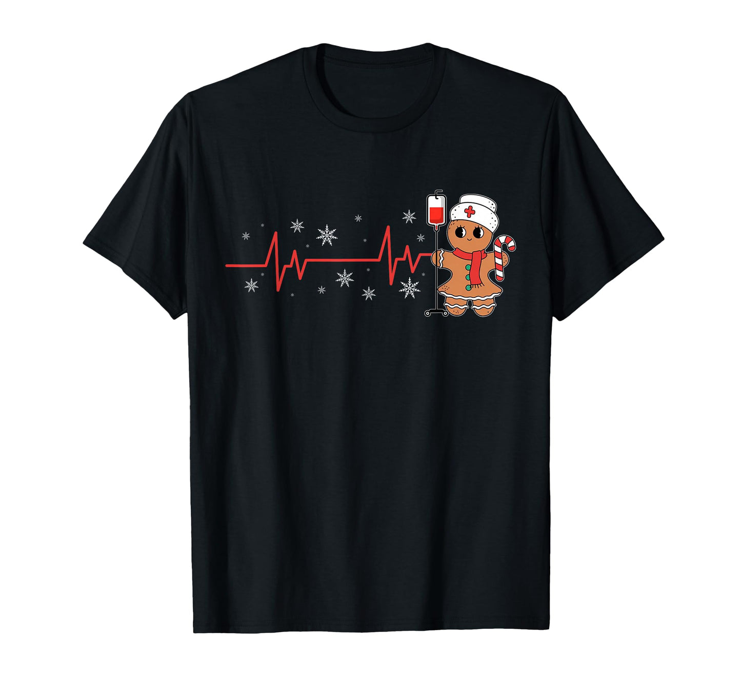 Christmas Nurse Heartbeat Gingerbread Scrub Tops Women T-Shirt