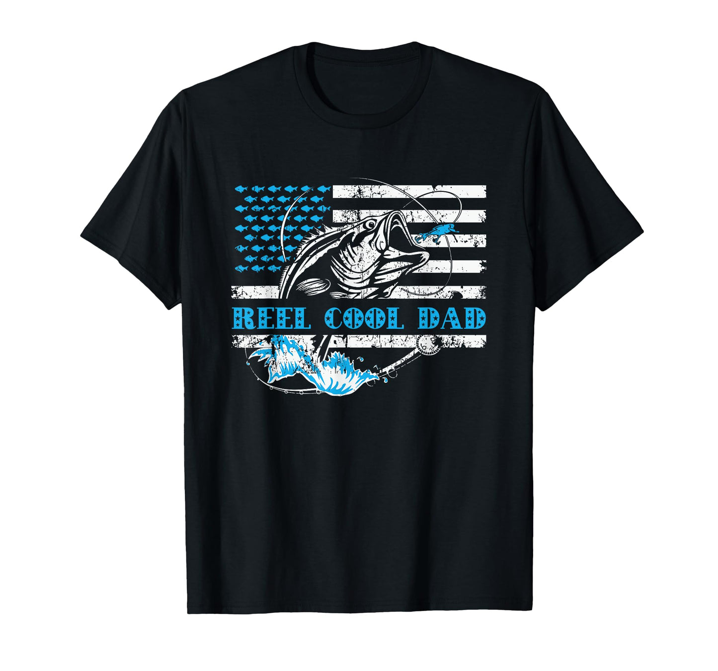 Fishing Stuff For Fathers Day, Reel Cool Dad American Flag Kids Men T-Shirt