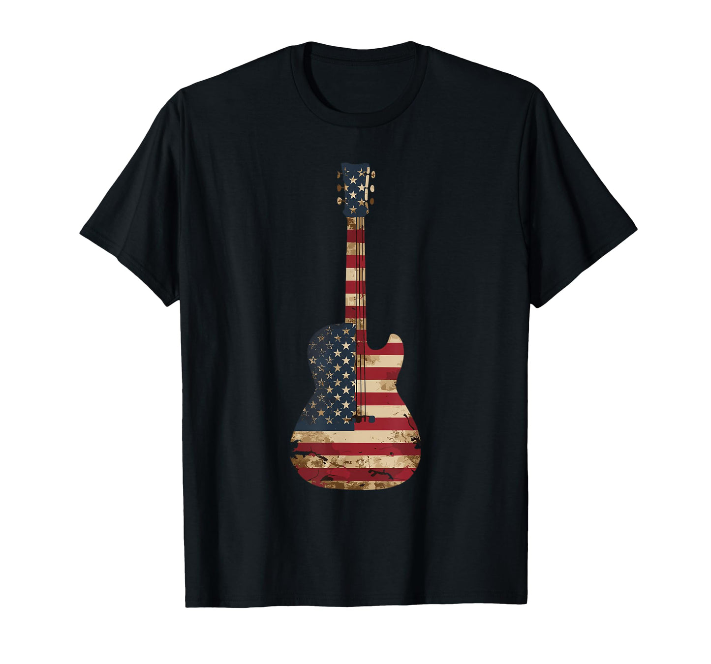 Guitars Vintage US American Flag Guitar T-Shirt