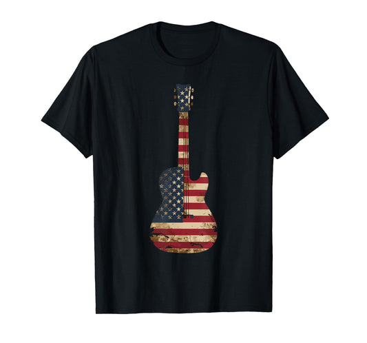 Guitars Vintage US American Flag Guitar T-Shirt