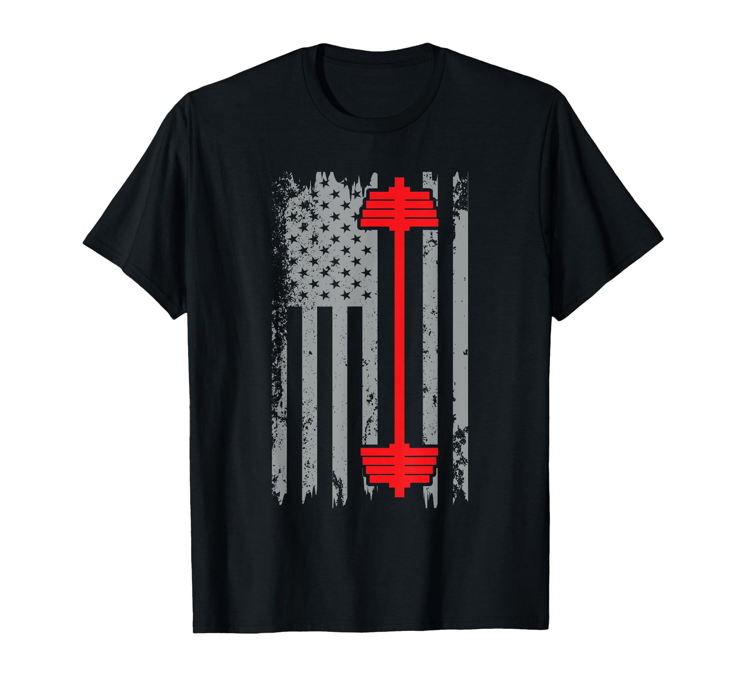 Barbell American Flag Patriotic Weightlifting T-Shirt