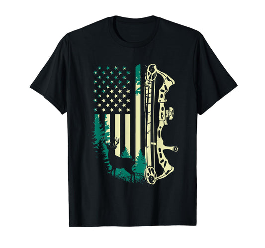 Patriotic Bowhunting USA Flag Bow Archery Deer Hunting Wild T-Shirt