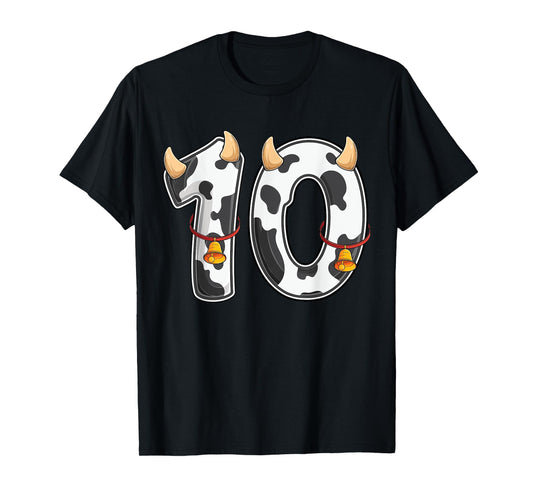Cow Girl Boy Farmer 10th Birthday Ten 10 Years Old Bday Kids T-Shirt