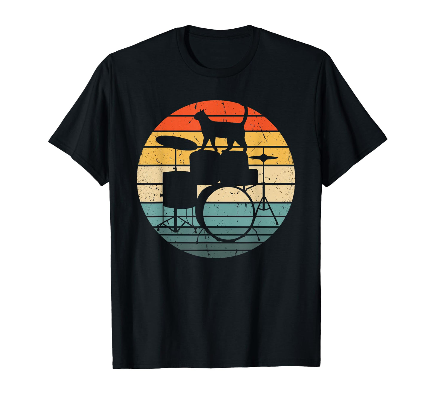 Cat Playing Drums Funny Drummer Cat Drumming Drumset Drum T-Shirt